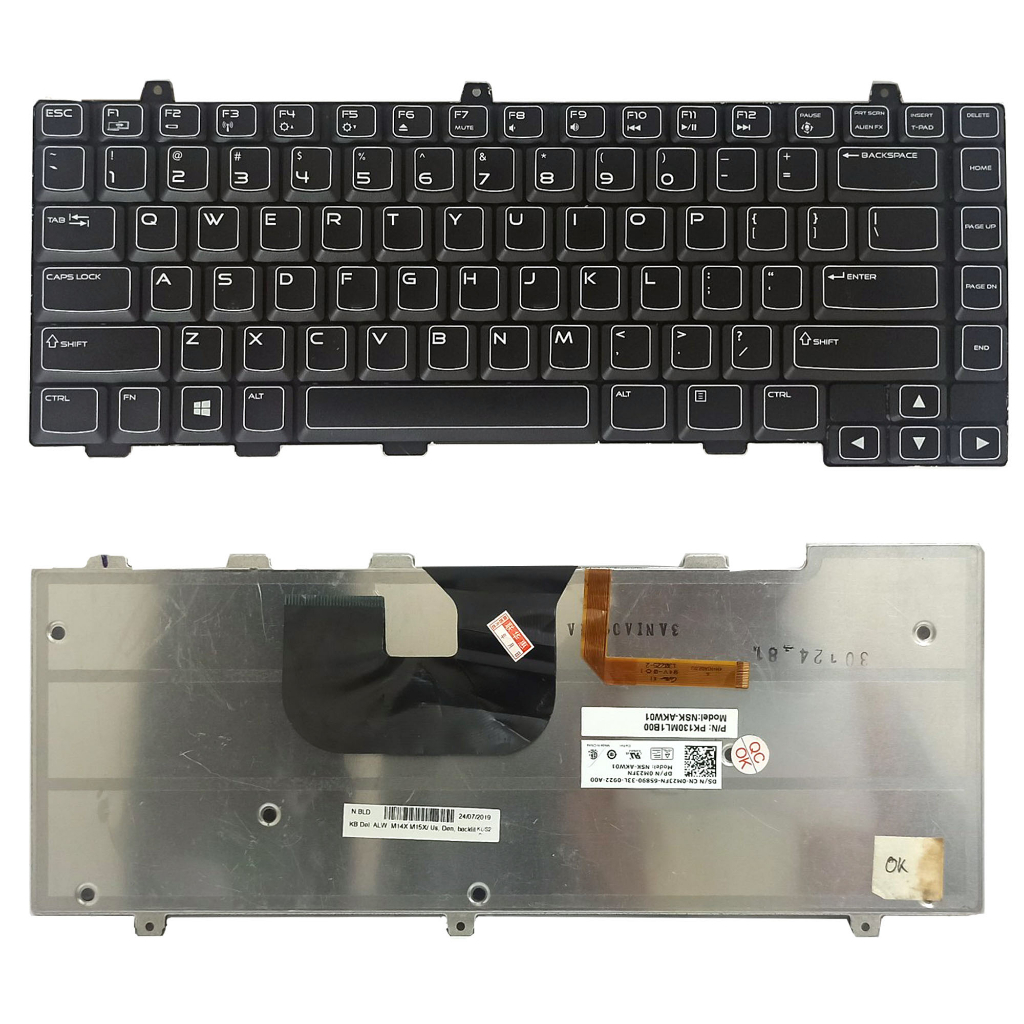 Bàn phím ORG + Dell Ailenware M14X US Phím đen Chữ trắng Đèn Cáp xanh lá cây & M15X