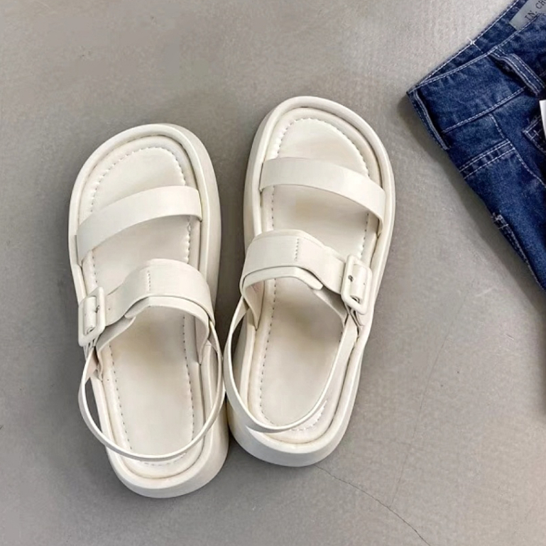 Giày sandal quai hậu nữ đế bệt Sasha full box 2023 quai da cao cấp - dép quai hậu đi học đi chơi đế cao