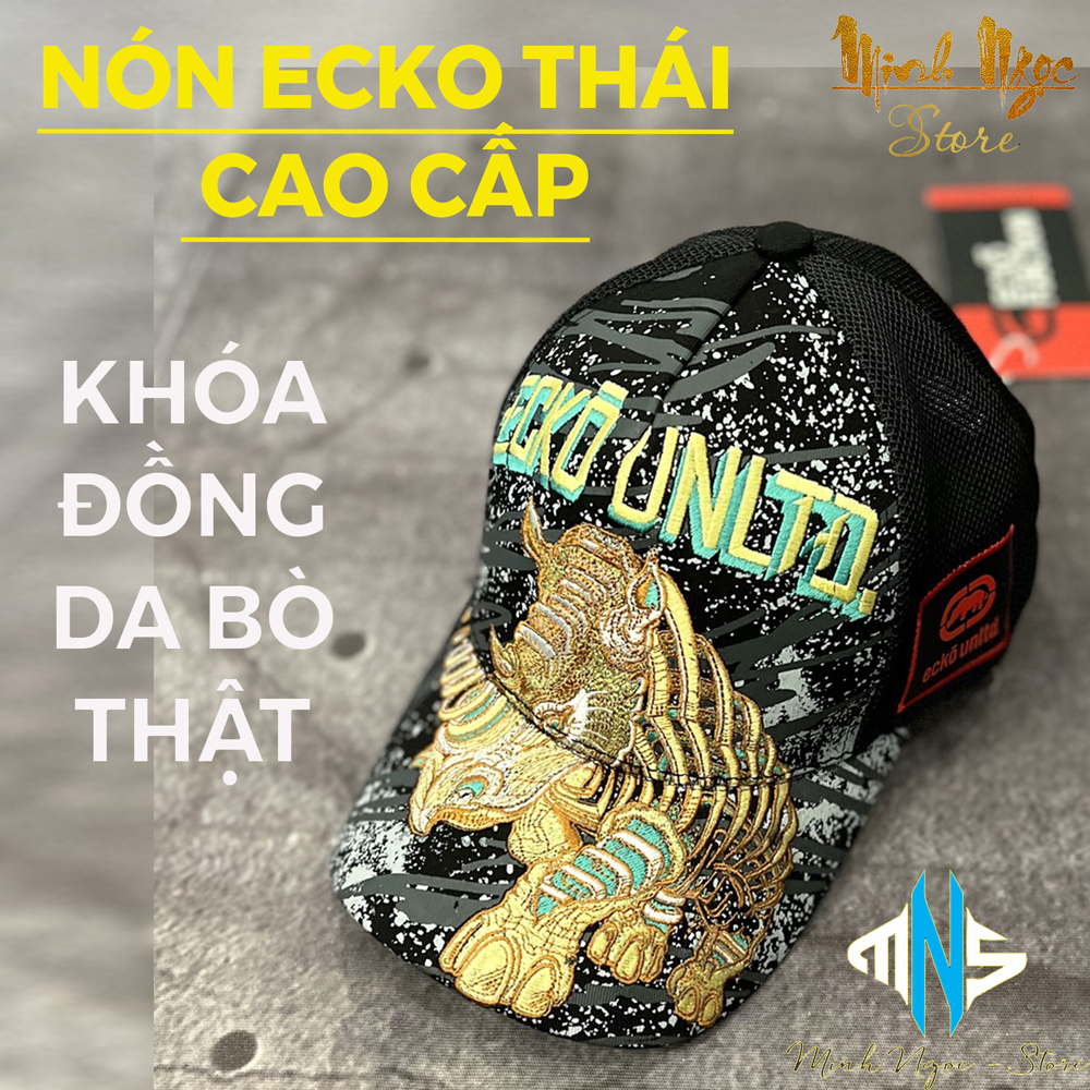 Mũ nón kết lưỡi trai nam nữ Ecko thái thêu tê giác phối lưới 2/3 đầu