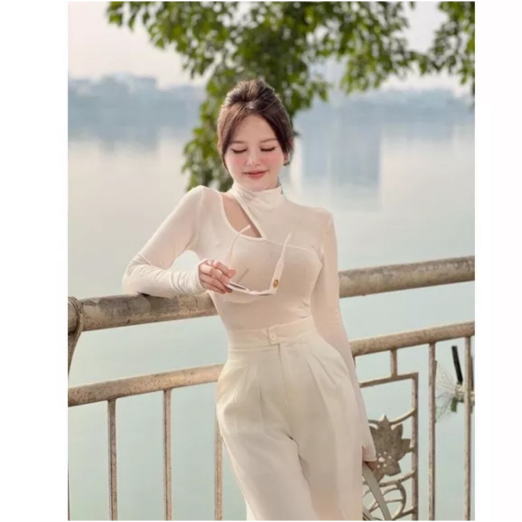 Áo nhũ ôm body khoét vai tay dài lyie