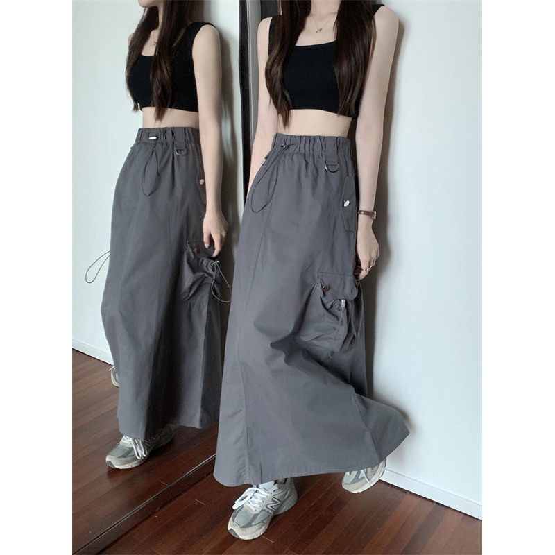 Chân váy midi dáng dài túi hộp xẻ tà sau cá tính lưng cao eo chun luzzang Hàn Quốc Yannie