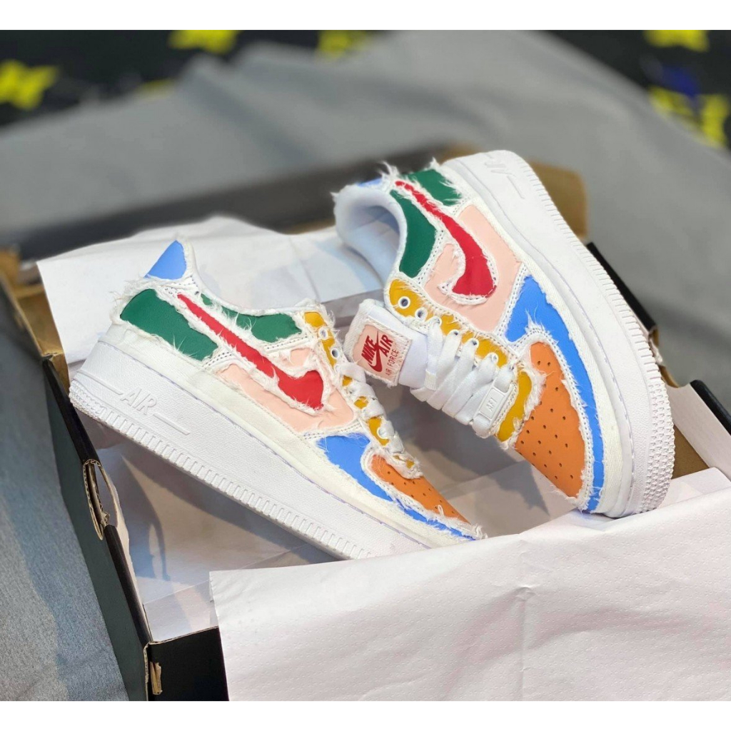 Giày thể thao Ni.ke Air Force 1 Tear Away bản vải xé hot 2023, Giày Sneaker Af1 7 màu tự  xé bản chuẩn Sc full phụ kiện