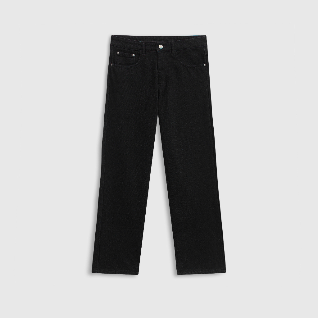 Quần jean nam ROWAY Fullbox, vải denim cotton, form suông | Jean suông đen