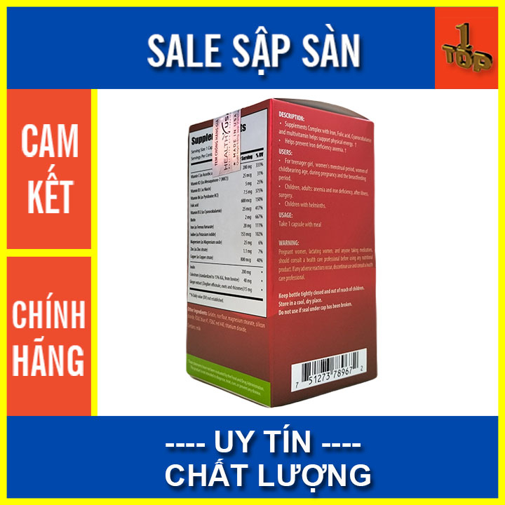 Viên uống RON Healthy Blood Support - Bổ sung sắt và Acid Folic, chống thiếu máu Hộp 30 viên - Top1pharmacy