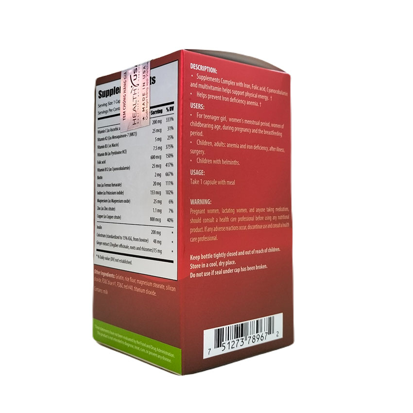 Viên uống RON Healthy Blood Support - Bổ sung sắt và Acid Folic, chống thiếu máu Hộp 30 viên - Top1pharmacy