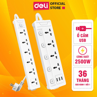 Ổ căm điện 2500W DELI - Ổ cắm điện thiết kế thông minh chịu tải công suất cao, Dây 2-5M Tiện Dụng, An Toàn, Chống Cháy