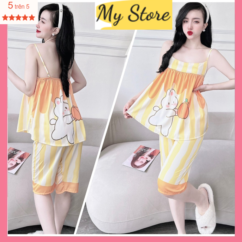 Set lửng nữ thời trang mặc nhà dễ thương vải lụa latin in 3D loại 1 hàng thiết kế freesize dưới 62kg MY STORE