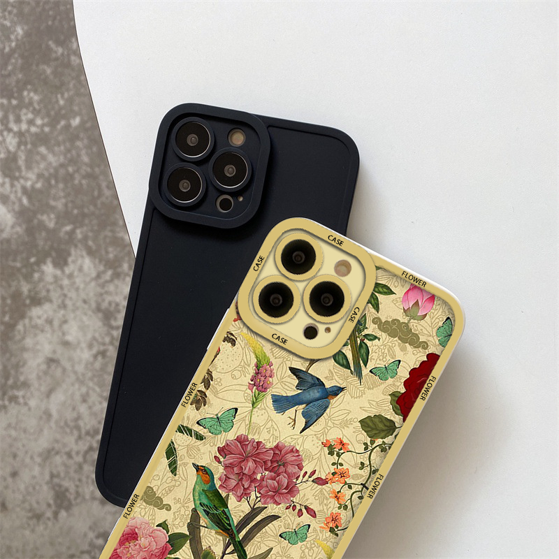 Ốp Iphone cạnh vuông chim muông hoa lá độc đáo ip 6/7/8Plus X XS xr xsmax 11/12/13/14pro promax sv43