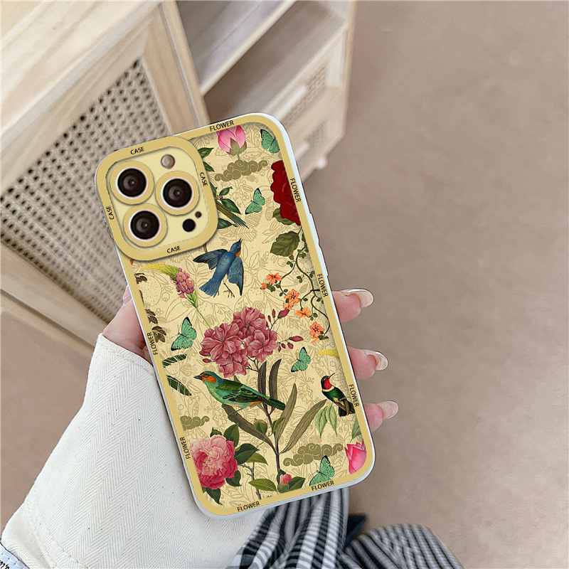 Ốp Iphone cạnh vuông chim muông hoa lá độc đáo ip 6/7/8Plus X XS xr xsmax 11/12/13/14pro promax sv43