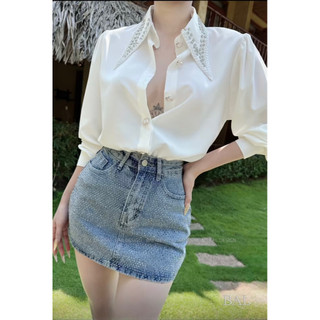 Áo sơ mi đính hạt, áo sơ mi trắng lịch sự trẻ trung