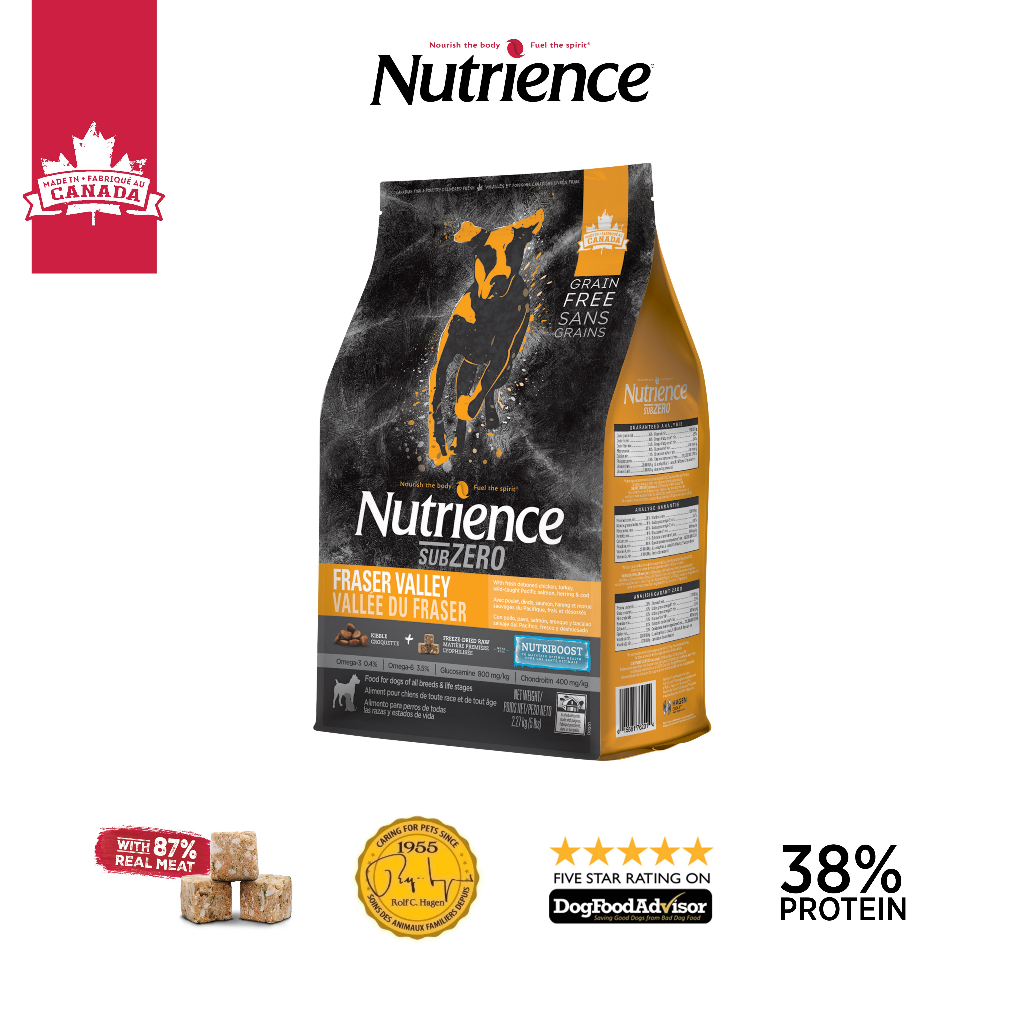 Hạt Cho Chó Nutrience Subzero Grain-free - gà tây, cá hồi, cá trích, cá tuyết và rau củ trái cây tự nhiên 500g