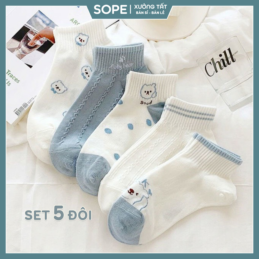 Tất vớ cổ ngắn chất liệu cotton, phong cách basic Hàn Quốc dễ phối đồ - Sope Shop