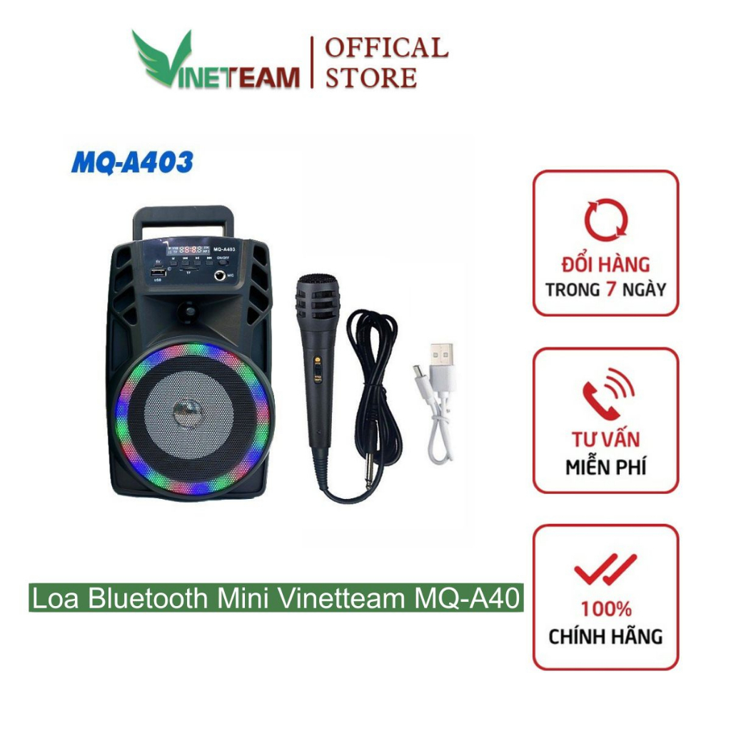 Loa Bluetooth mini Vinetteam MQ-A403 Tặng Kèm Mic Loa Kẹo Kéo Hát Kara Có Đài FM ,thẻ nhớ,USB -5047