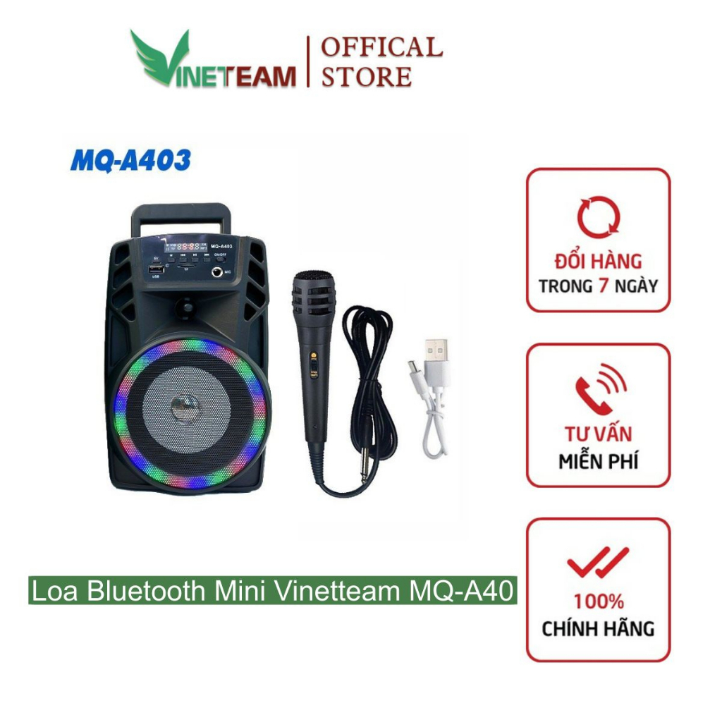 Loa Bluetooth mini Vinetteam MQ-A403 Tặng Kèm Mic Loa Kẹo Kéo Hát Karaoke Có Đài FM , thẻ nhớ, USB -dc5047