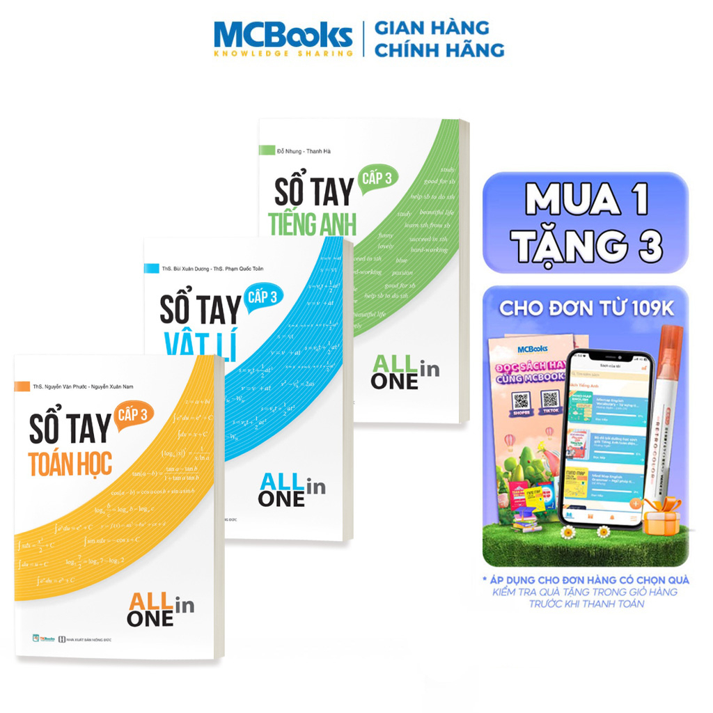 Sách - Combo sổ tay kiến thức all in one môn Toán - Vật Lý - Tiếng Anh