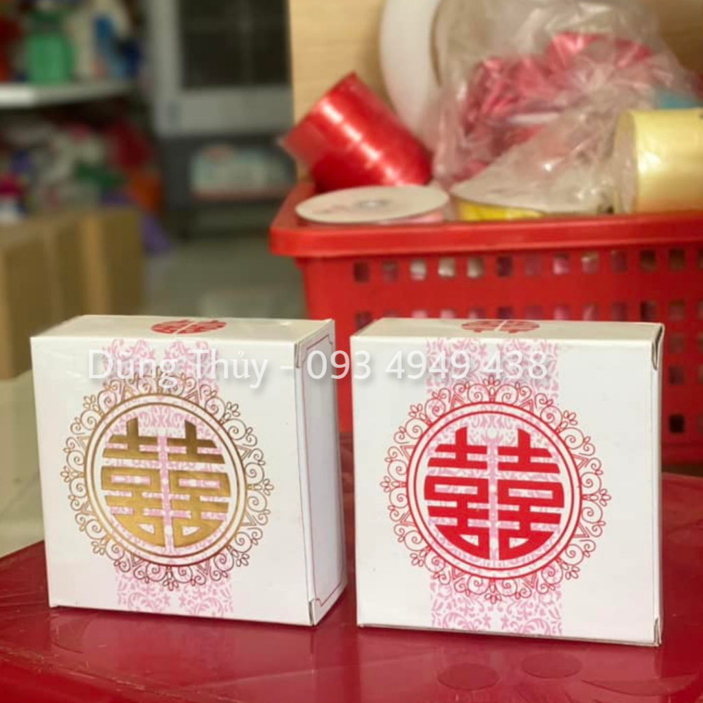 Combo 50-100 Vỏ Hộp Bánh Cốm, Bánh Phu Thê Hình Vuông - Hộp Bánh Cưới Song Hỷ