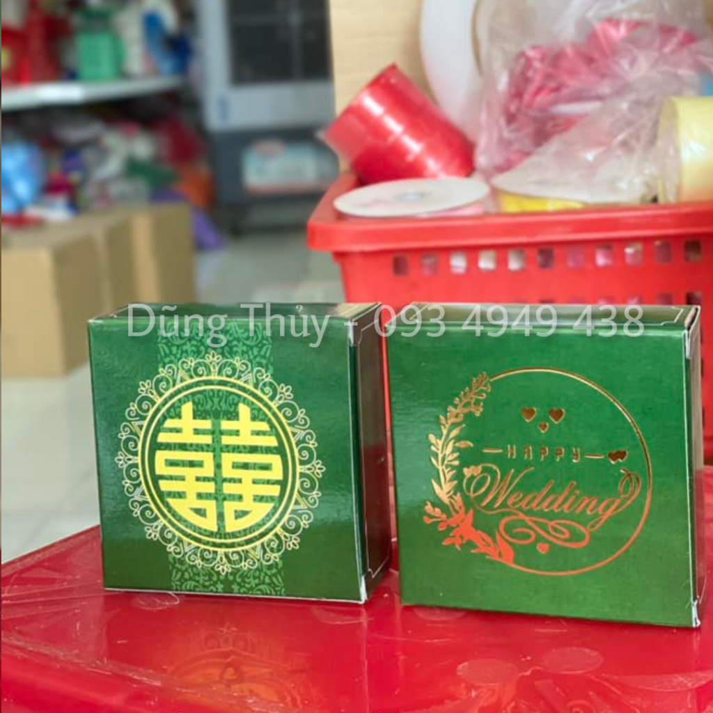 Combo 50-100 Vỏ Hộp Bánh Cốm, Bánh Phu Thê Hình Vuông - Hộp Bánh Cưới Song Hỷ