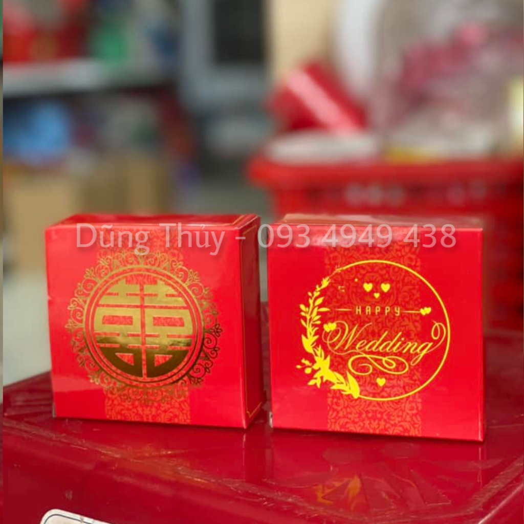 Combo 50-100 Vỏ Hộp Bánh Cốm, Bánh Phu Thê Hình Vuông - Hộp Bánh Cưới Song Hỷ