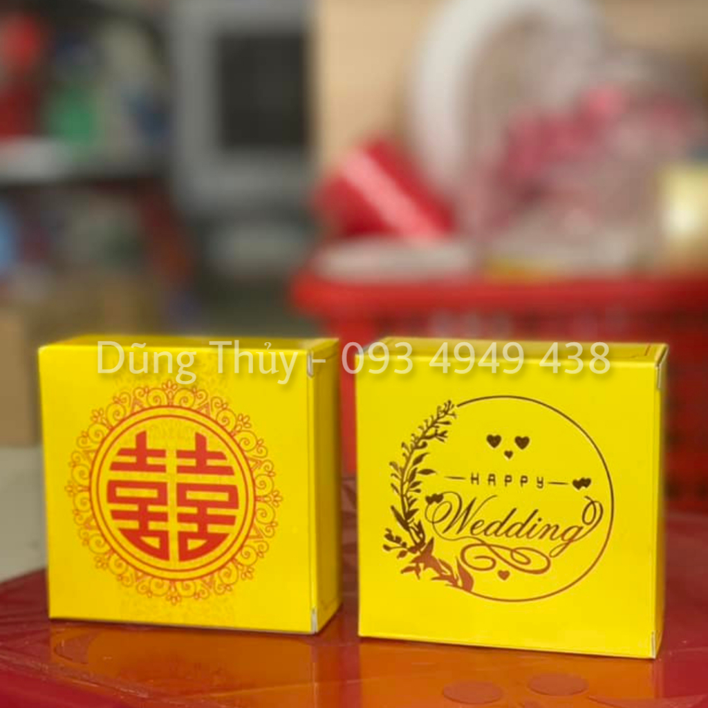 Combo 50-100 Vỏ Hộp Bánh Cốm, Bánh Phu Thê Hình Vuông - Hộp Bánh Cưới Song Hỷ