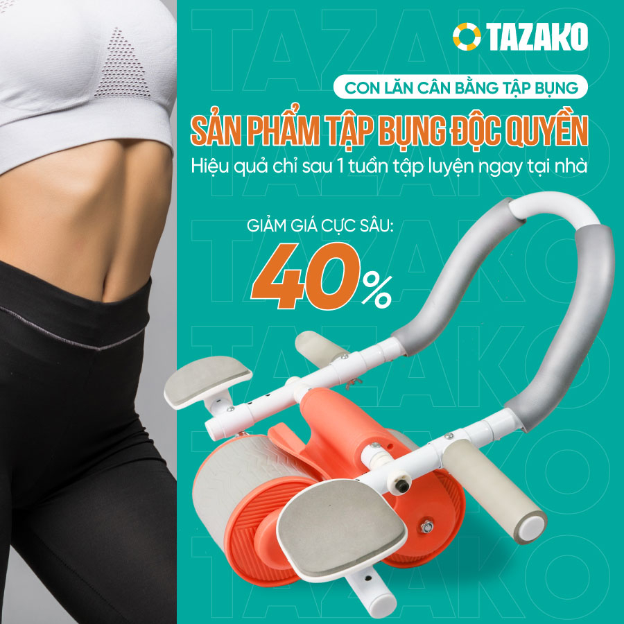 Con lăn tập bụng Tazako trợ lực,dụng cụ tập giảm mỡ bụng hiệu quả, thân hình thon gọn, rèn luyện sức khỏe