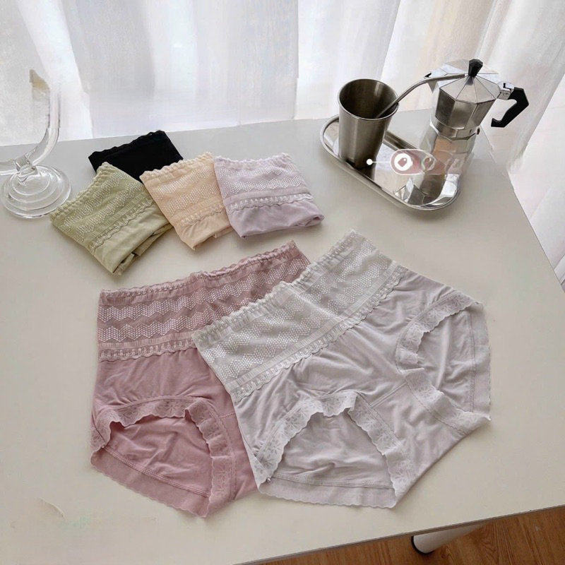 Quần lót nữ cotton cao cấp cạp cao gen nhẹ bụng phối ren siêu mềm tone màu nhẹ nhàng