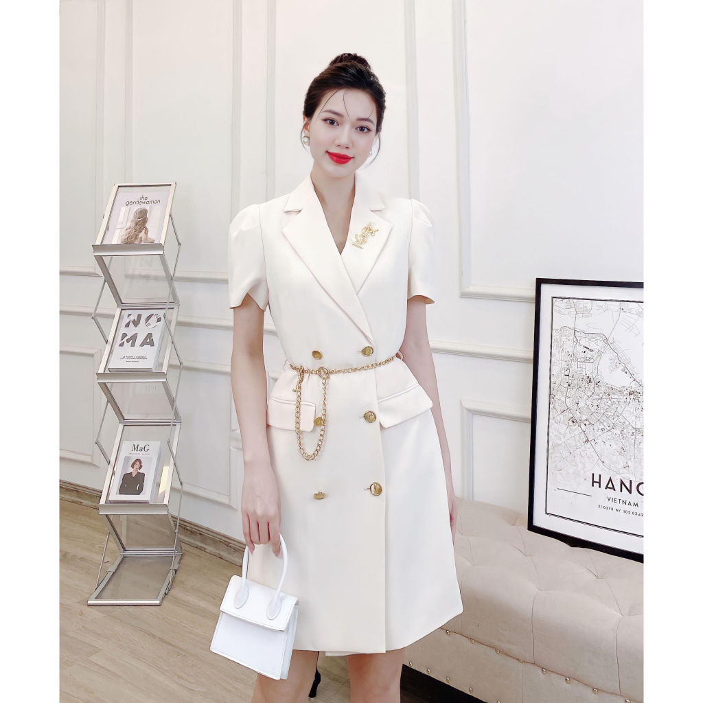 Đầm liền cao cấp cổ vest Odelia, 2 lớp dày dặn - V6902