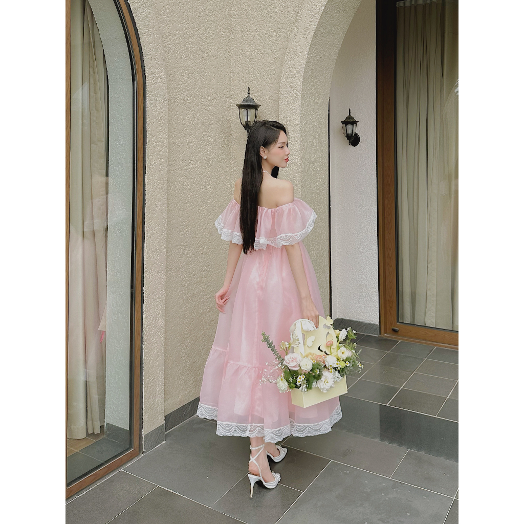 Somee studio Plumie dress Váy trễ vai dáng dài tơ organza