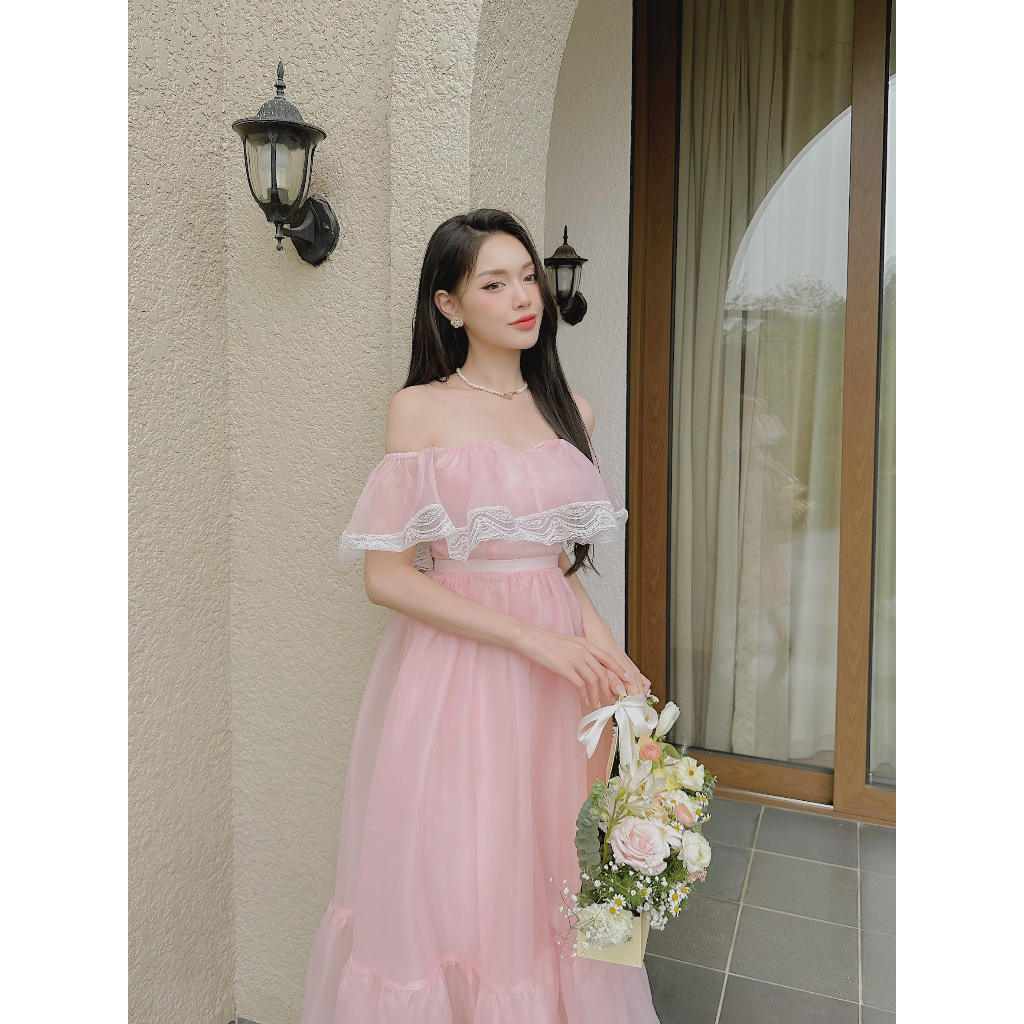 Somee studio Plumie dress Váy trễ vai dáng dài tơ organza