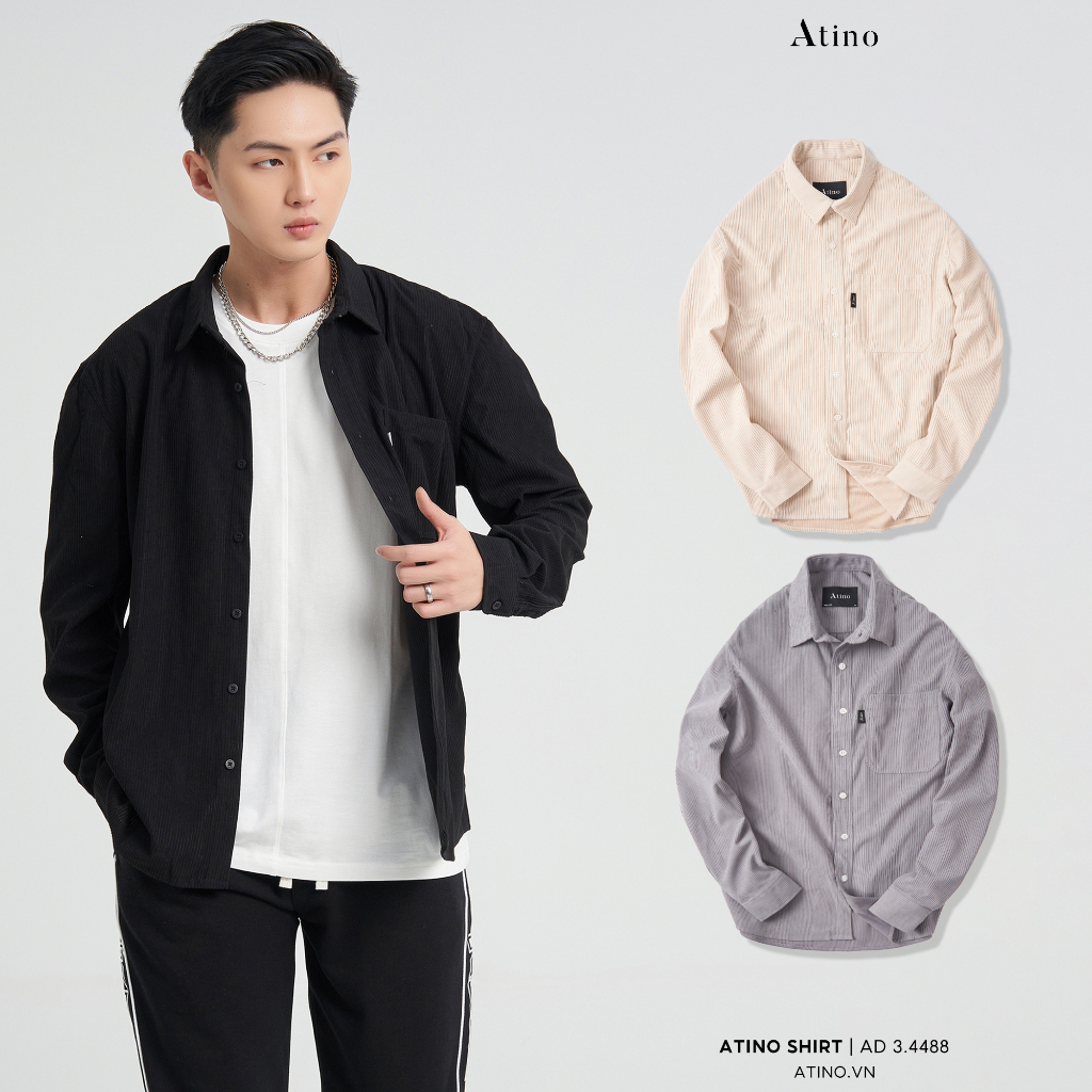 Áo Sơ Mi Nam ATINO Vải Nhung Tăm Cao Cấp Phong Cách Trẻ Trung Năng Động Form Regular AD3.4488