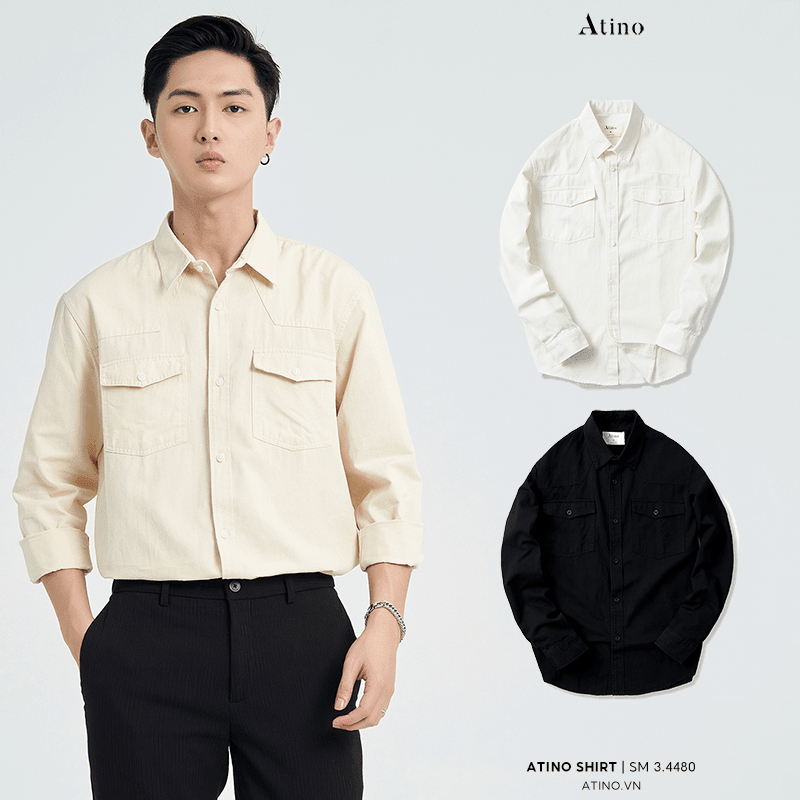 Áo Sơ Mi Dài Tay Nam Trơn ATINO Vải Giả Denim dày dặn giữ form Form Regular SM3.4480