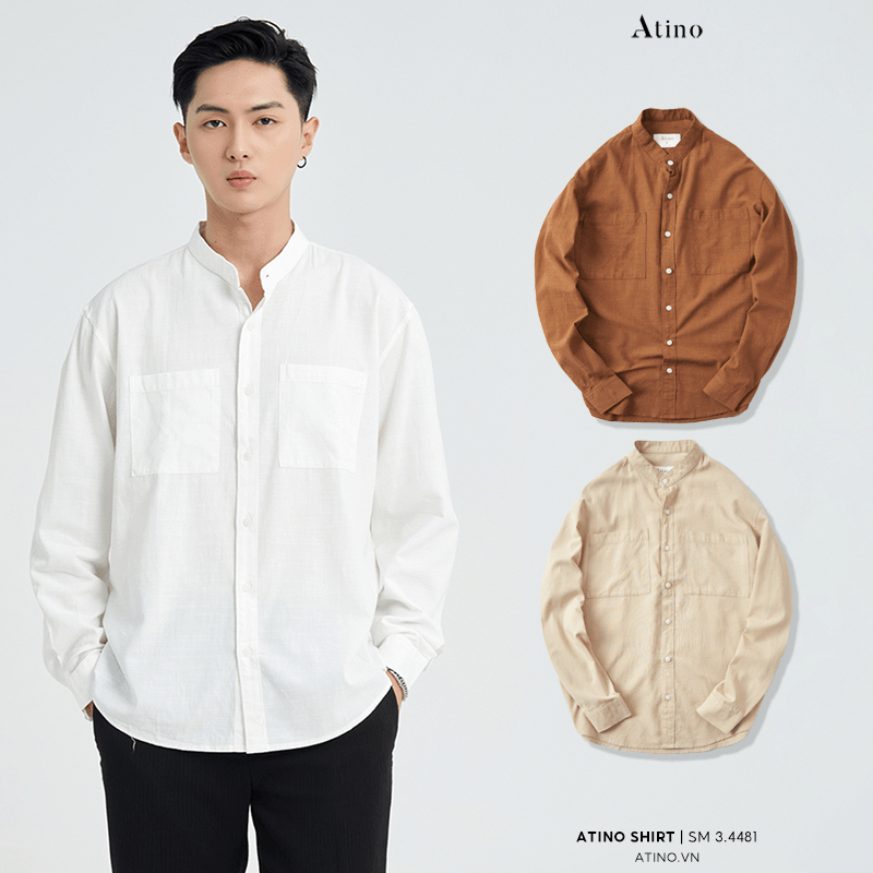 Áo Sơ Mi Dài Tay Nam Trơn ATINO Vải Cotton mềm mịn thoáng mát Form Regular SM3.4481