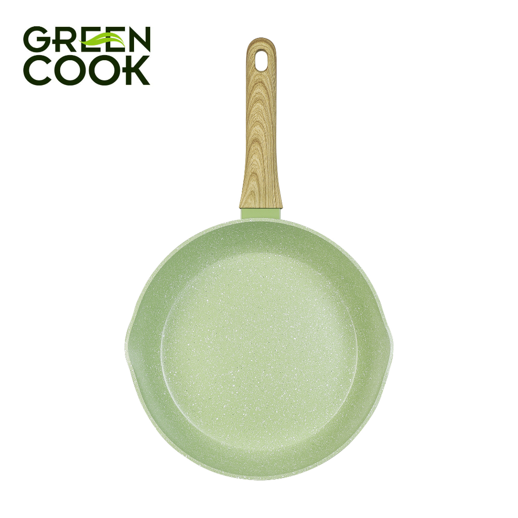 Combo 2 chảo sâu men đá ceramic miệng rót Green Cook GCP231 màu xanh 10 lớp chống dính.