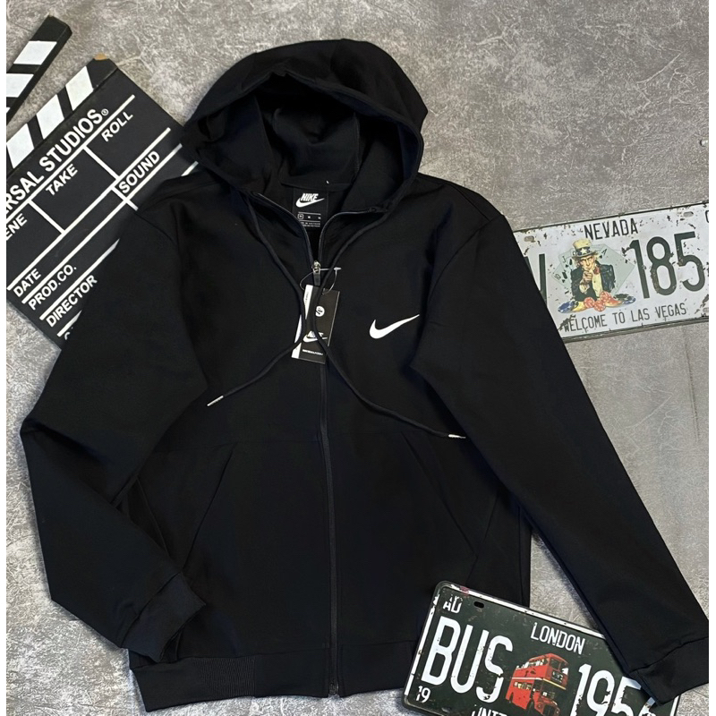 Áo Khoác Thể Thao Nam Nữ N I K E Màu Đen Chất Thun Umi Dày Cao Cấp, Vải Mềm Mịn, Có Bo Thun, Có Mũ Trùm Chống Nắng DMEN