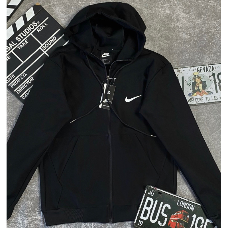 Áo Khoác Thể Thao Nam Nữ N I K E Màu Đen Chất Thun Umi Dày Cao Cấp, Vải Mềm Mịn, Có Bo Thun, Có Mũ Trùm Chống Nắng DMEN