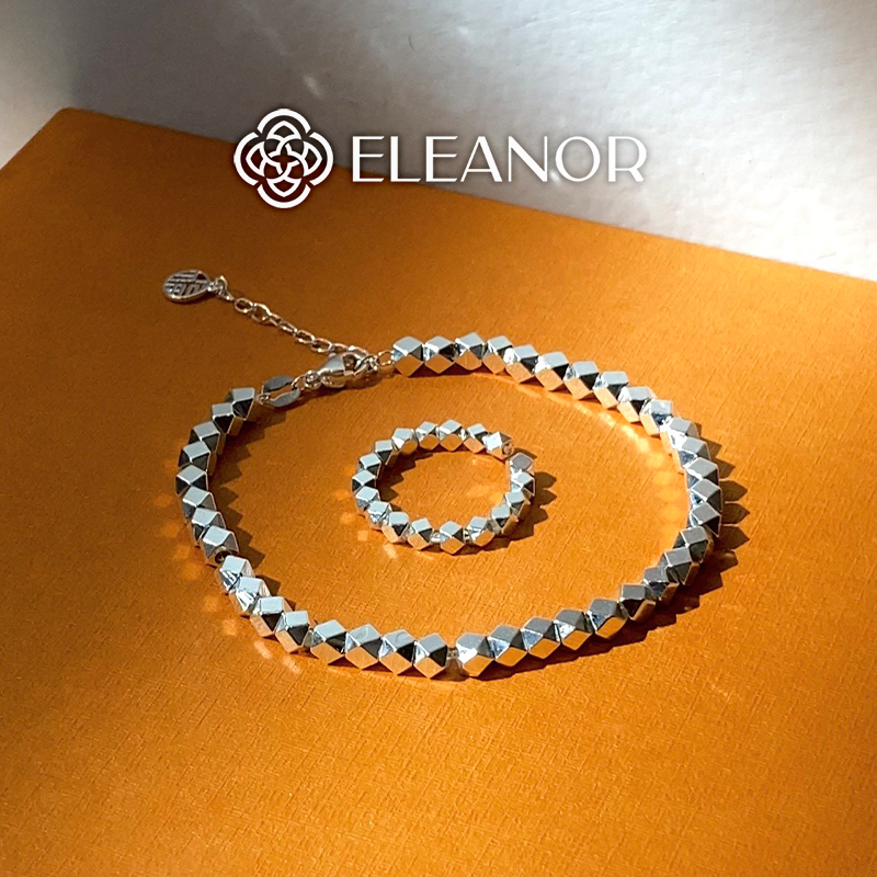 Lắc tay nhẫn hở nữ bạc 925 Eleanor Accessories bộ trang sức hình khối đa giác phụ kiện trang sức 5727