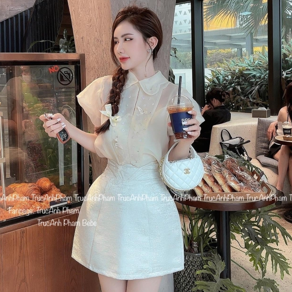 Set áo tơ chân váy gấm set đồ nữ thiết kế đi chơi đi biển sang chảnh dễ thương Minaca S29