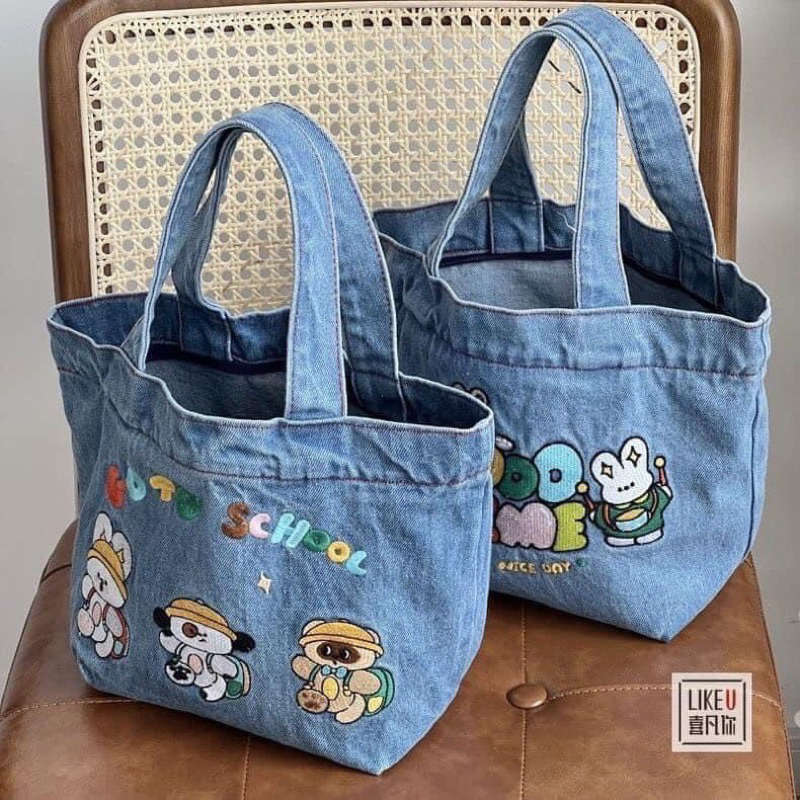 Túi xách jeans bò in hình chuẩn hàng QC ( chuẩn ảnh hàng sẵn )