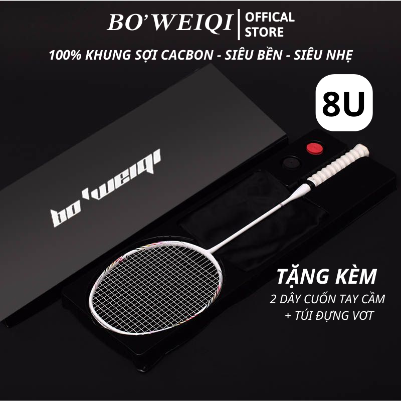 Vợt Cầu Lông Bo'weiqi chính hãng 100% Khung sợi Cacbon Siêu bền 8U-65g Tặng kèm dây cuốn tay cầm và bao đựng - FV01