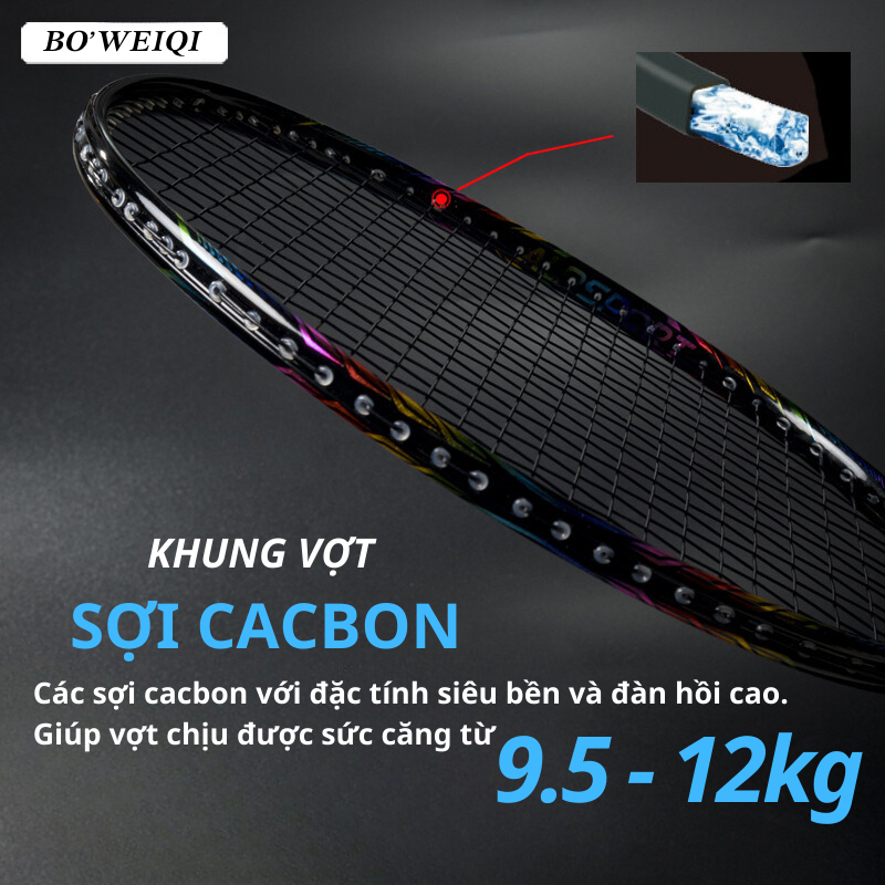 Vợt Cầu Lông Bo'weiqi chính hãng 100% Khung sợi Cacbon Siêu bền 8U-65g Tặng kèm dây cuốn tay cầm và bao đựng - FV01