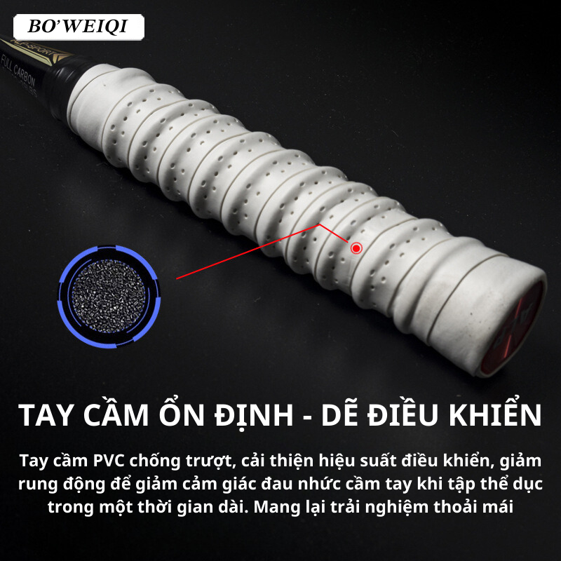 Vợt Cầu Lông Bo'weiqi chính hãng 100% Khung sợi Cacbon Siêu bền 8U-65g Tặng kèm dây cuốn tay cầm và bao đựng - FV01
