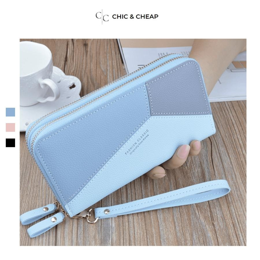 Ví cầm tay nữ CHIC & CHEAP - FCLASSIC khóa đôi 2 ngăn phối màu tương phản - FC1