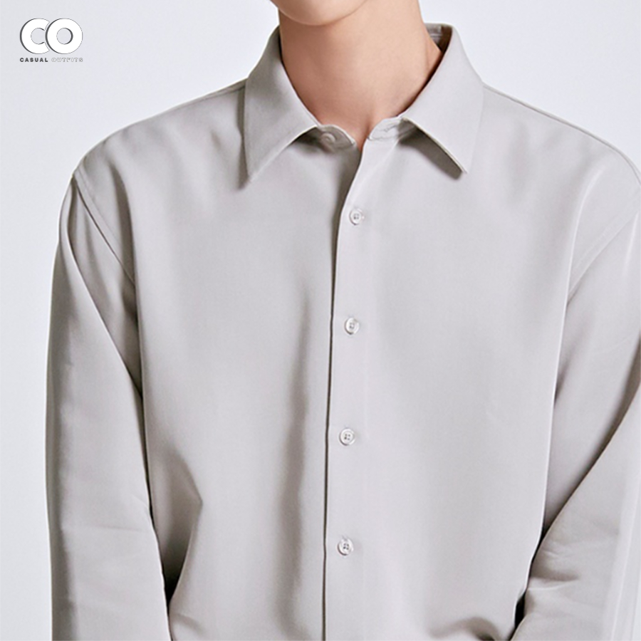 Áo sơ mi tay dài SPAO form overslim vải rayon - Xám