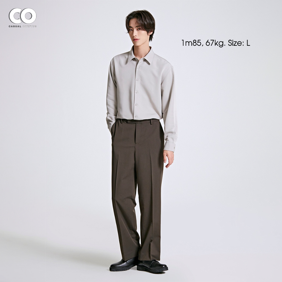 Áo sơ mi tay dài SPAO form overslim vải rayon - Xám