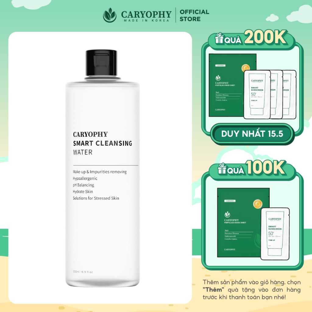 Nước tẩy trang cho da mụn nhạy cảm Caryophy Smart Cleansing Water 500ml