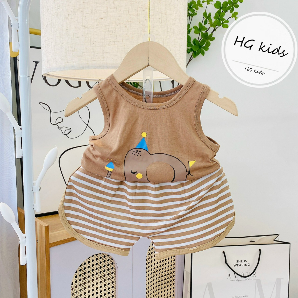 Bộ ba lỗ quần kẻ hình HG kids