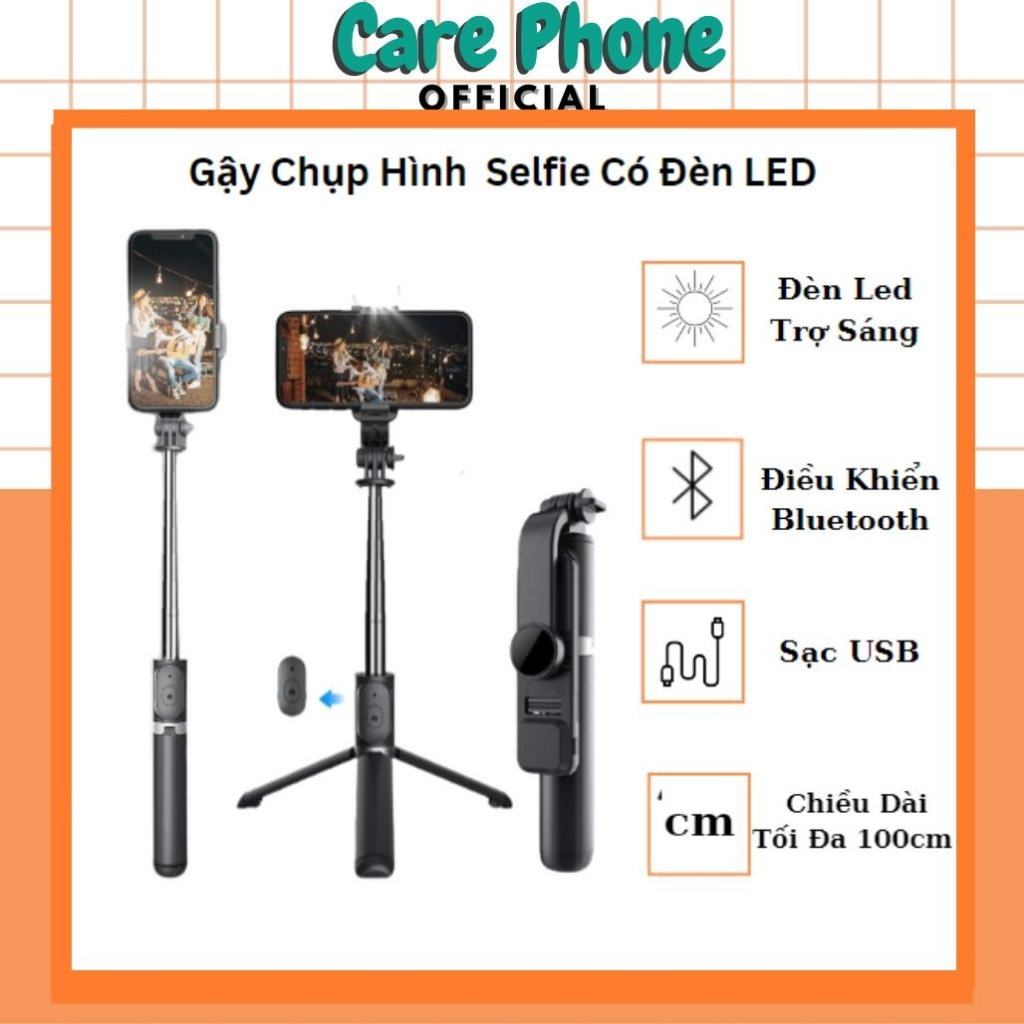 Gậy selfie , Gậy chụp ảnh tự sướng 3 Chân Có Điều Khiển Từ Xa- Xoay 360 độ, Chụp Ảnh du lịch, livetream, quay vlog