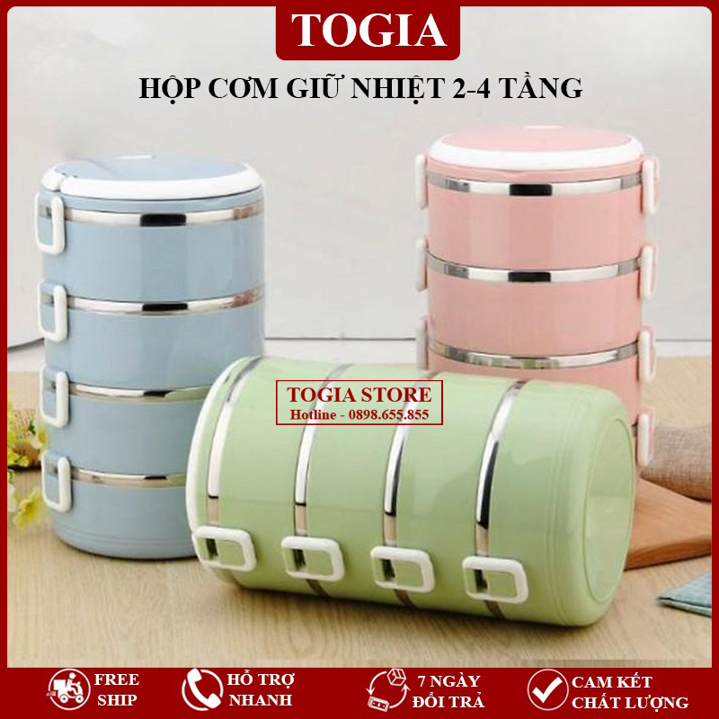Hộp Đựng 2-4 Tầng - Hộp Cơm Văn Phòng Giữ Nhiệt, Cặp Lồng Đựng Cơm Bằng Nhựa Lõi Inox Cao Cấp