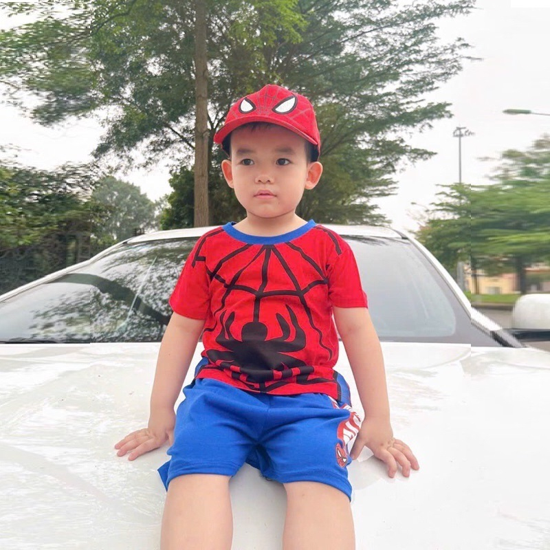 Bộ siêu nhân nhện đỏ sét bé trai quần xanh áo đỏ chất coton mát mềm cho bé mặc đi hoc đi chơi đều đẹp - B48