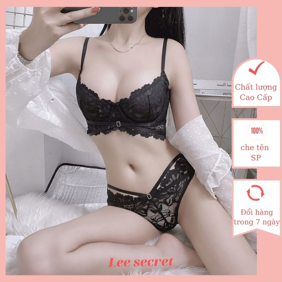 Bộ lót ren sexy không đệm không mút có gọng nâng ngực dây đan chéo quyến rũ vải ren cao cấp mềm mỏng thoáng mát LST14