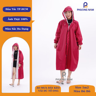 Áo Mưa Dây Kéo Vải Dù Tổ Ong Chống Thấm Màu Đỏ Đô Xưởng Áo Mưa Phương Nam (PN003) XU